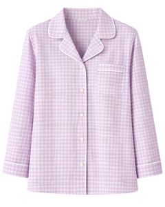 Custom Lavender Check <b>Women</b> Pajama Set Long Sleeve Button Down Nightwear Soft Breathable Cotton Sleepwear Two Piece Lounge Set - Product Image 3