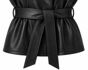 Blazer en cuir véritable pour femme, manteau en cuir ceinturé, veste streetwear oversize, veste tendance à manches longues - Product Image 5