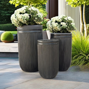 Macetas de hormigón de fibra a rayas altas de lujo maceta decorativa ligera ecológica pequeños árboles terrazas al aire libre en la azotea - Product Image 3