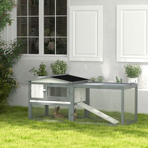 Amplia Jaula para Conejos de Exterior de 61 Pulgadas con Techo de Asfalto Blanco, Corral para Conejillos de Indias con Área de Juego y Comedero para Conejos y Porcinos - Product Image 2