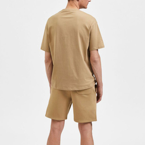 Ensemble d'été deux pièces en pur coton uni, respirant et à séchage rapide, en tissu éponge 220g, t-shirt et short pour homme, style décontracté - Product Image 5