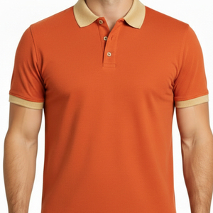 Polo homme personnalisé de qualité supérieure, respirant, grande taille, avec logo sur mesure, couleur moutarde, col contrastant noir, coupe ajustée, manches courtes - Product Image 6