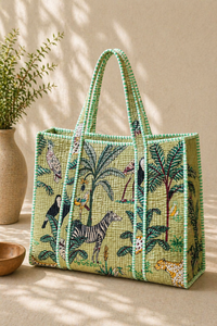 Quilted Jaipuri <b>Tote</b> Bag in Hand Block Print Bohemian Style Beach Bag <b>Zip</b> Closure All Seasons Use Shopping bag Women <b>Tote</b> Bag - Product Image 4