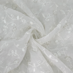 <b>Top</b> Selling Natural Crepe Silk Fabric Heavy Beads <b>Sequins</b> Hand Embroidery for Bridal and <b>Party</b> Wear Available at Factory Price - Product Image 1
