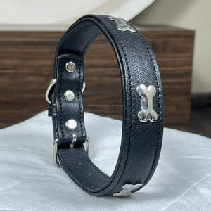 Premium Factory Wholesale Genuine Cowhide Leather Dog Collar with Metal <b>Bone</b> Multiple Design Neck Collar Accessory for Pets - Product Image 4