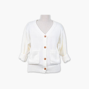 Cárdigan 100% acrílico antiarrugas, tejido vietnamita, con 4 botones, bolsillos, estilo casual, cuello en V, color sólido. - Product Image 1