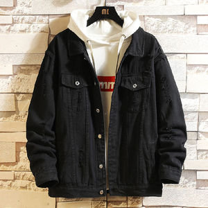 Veste en jean 100 % coton de haute qualité pour homme, style vintage déchiré, coupe ajustée, streetwear, coupe-vent, écologique, hiver - Product Image 1
