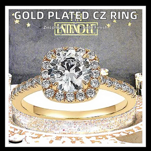 Bague de fiançailles carrée en tungstène plaqué or 14 carats PAVOI avec halo et zircone cubique de qualité supérieure |   Bague de mariage pour femme taille 5 - Product Image 3