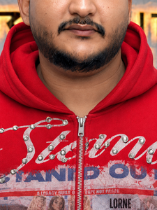 Sudadera con Capucha Roja para Hombre Rexfit Sports, Diseño con Estampado DTG Frontal, Corte Holgado, Tejido de Poliéster - Product Image 6
