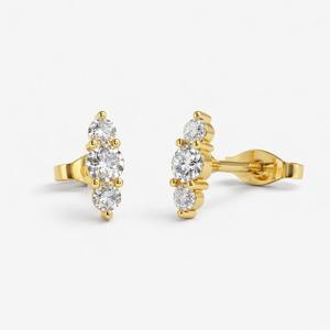 Pendientes de Oro de 14K con Tres Diamantes, 0.18 CTW, Corte Redondo, Diamantes Naturales con Claridad SI, Tres Puntas, Joyería de Oro Blanco, Amarillo y Rosa - Product Image 3