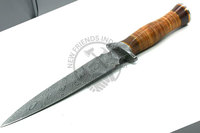 Couteau de chasse en acier Damas à lame fixe, couteau multi-usage avec manche en os de chameau coloré pour la randonnée, le camping et la survie
