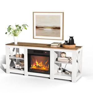 Meuble de cheminée double face de 58 pouces, finition blanc délavé, comptoir marron, meuble TV de 147,3 x 40 x 60 x 18 pouces, 18 pouces - Product Image 2
