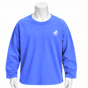 Camiseta de Manga Larga Azul Rey Invertido, Estilo Oversize, Algodón Lavado, Hombros Caídos, Casual, Streetwear, Unisex, Top de Moda - Product Image 1