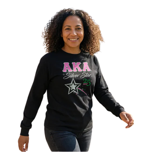 T-shirt à manches longues pour femme, noir avec étoile argentée, en coton premium, imprimé graphique, décontracté, mode, vêtement de tous les jours - Product Image 6