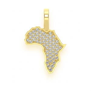 Iced Minimalist 10K Solid Gold Hip Hop Trendy Custom Natural Stone Mini Africa Continent <b>Map</b> Fine Jewelry Pendant Necklace Party - Product Image 1