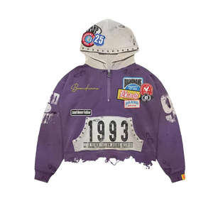 Sudadera con capucha para hombre OEM, de invierno, corta, de punto, con estampado digital, extragrande, de algodón 100% de alto gramaje, con cremallera, bolsillos y antiarrugas. - Product Image 1