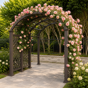 Arco de Pérgola para Jardín Exterior, Color Marrón Oscuro, con Rosas Rosadas, Decoración para Patio, Camino, Entrada de Boda - Product Image 5