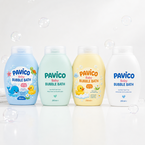 Botella de Baño de Burbujas para Bebés Personalizada, Ovalada, de Plástico HDPE de 250 ml, Color Pastel, Tapa Abatible, Jabón Líquido, Marca Pavico, Fabricante Vietnamita - Product Image 5