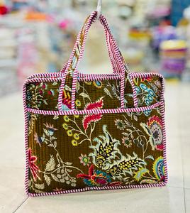 Bolso Tote Acolchado Floral para Mujer, Bolso de Hombro de Algodón, Bolso de Mano Abierto para Viajes Diarios - Product Image 2