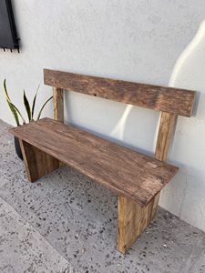 Banco Rústico de Madera con Respaldo, Hecho a Mano, Estilo Rústico, Acabado en Madera Natural, para Entrada, Jardín, Patio y Comedor - Product Image 4