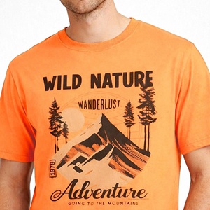Street Fashion Men's <b>Orange</b> O-Neck Short Sleeve Knitted Casual Vintage <b>T</b>-<b>Shirt</b> Regular Fit 100% Cotton RioLeaf 180g Online - Product Image 3