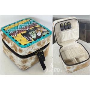 Estuche de Joyería de Cuero con Diseño de Caballo, Hecho a Mano, Pintado a Mano, de Cuero Vacuno Genuino, Portátil, con Cierre, Organizador de Joyería Cuadrado - Product Image 1
