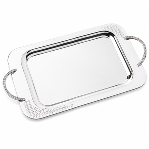 Bandeja de Servir de Acero Inoxidable con Acabado Espejo de Lujo, con Asas de Cristal, Rectangular, Decorativa, para Bodas y Hoteles - Product Image 1
