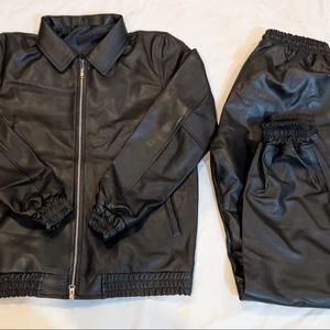 Ensemble de survêtement pour homme Braydon en cuir véritable noir, survêtement de jogging, streetwear, vêtements de sport, haute qualité, personnalisé - Product Image 1