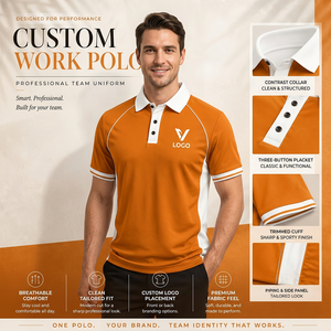Men Orange White Contrast Polo Shirt Short Sleeve Breathable Knitted Casual With Logo Front made in Bangladesh Manufactures - Product Image 3