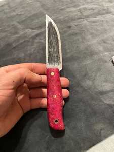 Cuchillo de Acero de Damasco Forjado a Mano con Mango Rosa, Hoja de Punta Caída, Cuchillo de Bolsillo de 0.6mm de Grosor, Diseño de Una Sola Pieza - Product Image 6