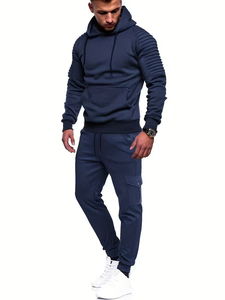 Men's Solid Terry Winter 300g Tracksuit 2-Piece Pullover Hoodie Sweatsuit Set Casual Jogging Athletic Drawstring 100% Cotton - Product Image 2