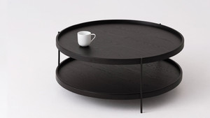 Mesa de Centro Redonda Moderna con Tapa de Madera Negra, Estructura Metálica, Diseño Minimalista, Estante de Almacenamiento, Muebles para Sala de Estar - Product Image 3