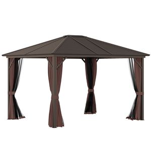 10FT X 12FT Elegant Hardtop Gazebo with <b>Curtains</b> Netting <b>Single</b> Roof Canopy Aluminum Frame Elegant Pavilion Metal Wood Frame - Product Image 1