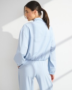 <b>Light</b> Blue Utility Windbreaker <b>Jacket</b> With Button Up Collar Full Sleeve Woven Polyester Spring Wear - Product Image 5
