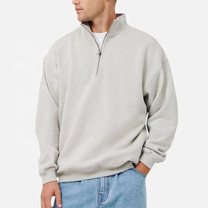 Luxury <b>Men</b> Pure Cotton Fleece <b>Half</b> <b>Zip</b> Pullover Stand Collar Oversized Casual Regular Sleeve Solid Design Breathable <b>Men</b> <b>Jacket</b> - Product Image 4