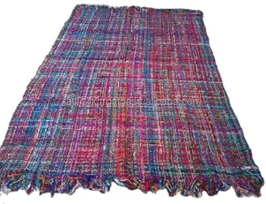 Handloom dệt tái chế Sari lụa rug cho trang trí nội thất, phòng ngủ, vườn, khu vực thảm, dã ngoại, bãi biển trong nhà & Ngoài trời