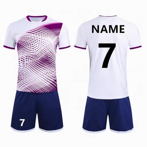 Custom Sublimated 100% Polyester V-neck Soccer Jersey Set <b>White</b> Purple Geometric Pattern Breathable Short Sleeve Uniform Kit - Product Image 4