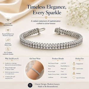 Bracelet tennis en diamants véritables 2,00 TCW |   Bracelet en or blanc serti de diamants sur deux rangées |   Bijoux fins de 7 pouces pour femmes, cadeau de luxe - Product Image 5