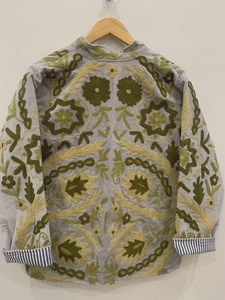 Grey Winter Suzani Velvet Cotton Jacket Oversize Kimono <b>Coat</b> Handmade Uzbek Embroidered Womens Quick Dry Breathable Outfits - Product Image 4