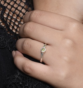 925 Sterling Silver Natural Peridot <b>Ring</b> for Women | Minimalist Bezel Set <b>Green</b> Gemstone Stackable Promise Engagement <b>Ring</b> - Product Image 2