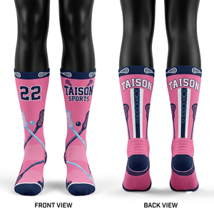 Premium 320 GSM Wool/Spandex Lacrosse <b>Socks</b> Blue <b>White</b> Jacquard Logo Cushioned Panels Quick Dry Breathable - Product Image 4