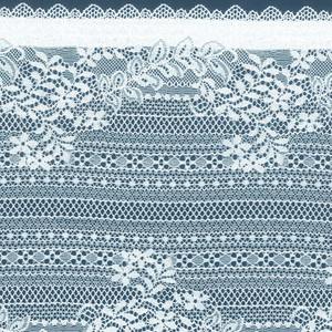 Tela de encaje elástica ligera con diseño floral de hojas, de nailon y elastano, con borde festoneado y estructura de banda de punto por urdimbre, para ropa interior y prendas de boda. - Product Image 5