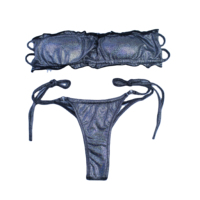 Ensemble bikini bandeau deux pièces micro brésilien évidé pour femme, maillot de bain sexy, tenue de plage tendance