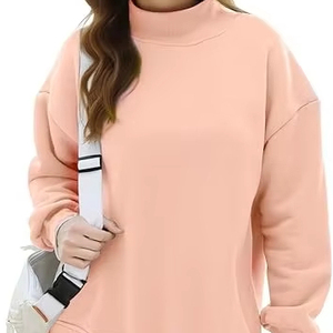 เสื้อสเวตเชิ้ตผู้หญิงสีพื้นสำหรับฤดูหนาว ปักโลโก้ได้ตามต้องการ ผ้าฝ้าย 100% หนานุ่ม คอเต่า แขนยาวแบบดรอปโชว์เดอร์ - Product Image 1