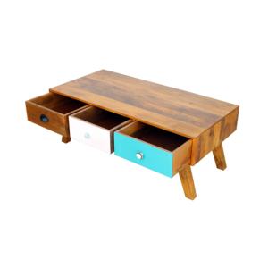 Modern Scandinavian Solid Mango Timber Coffee Table Multi-Colored Storage Drawers Strong Easy Assembly <b>Retro</b> Design Artisans Art - Product Image 6