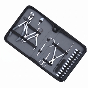 Kit d'outils professionnels pour extensions de cheveux Microlink à bandes adhésives : Pince à sertir les perles, Pince de dépose, Coupe-liens, Outil à crochet, Aiguilles, Peigne et Pinces - Product Image 1