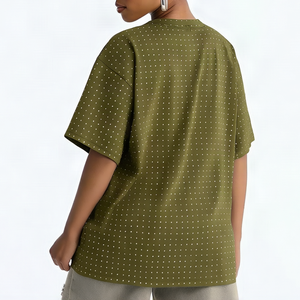 Camiseta de Manga Corta con Cuello Redondo y Bolsillo de Algodón 100% con Estampado de Puntos, Talla Grande para Mujer, Venta al por Mayor de Fábrica - Product Image 2