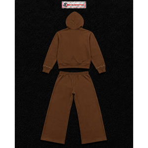 Conjunto de Chándal Marrón Personalizado para Hombre: Sudadera con Cremallera Completa y Pantalones Anchos con Logo Gráfico, Estilo Casual Urbano y Deportivo, Venta al por Mayor - Product Image 6