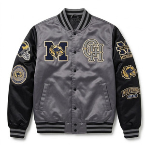 Veste universitaire Michigan Wolverines pour homme, gris et noir, avec logo brodé, design décontracté, vêtements d'automne - Product Image 1