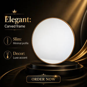 Modern Minimalist Round Handmade Textured <b>Gold</b> Metal <b>Frame</b> Wall <b>Mirror</b> for Bathroom Living Room Decor Diwali Gift-REHMAN CRAFT - Product Image 4